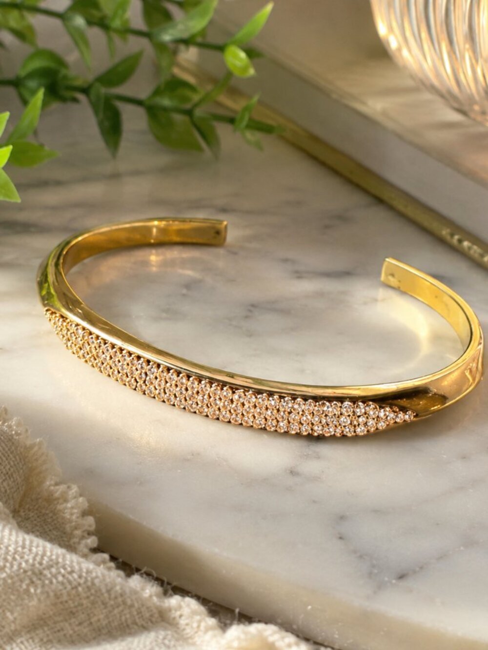 Kate Spade New York “Raise The Bar” Gold Pavé Cuff Bracelet NWT